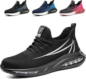 Safety Shoes Steel Toe Shoes for Men Women Breathable Safety Work Sneakers Lightweight Comfortable Proof Slip Resistant Fashion Sneakers Air Cushion Construction Industrial Shoes
