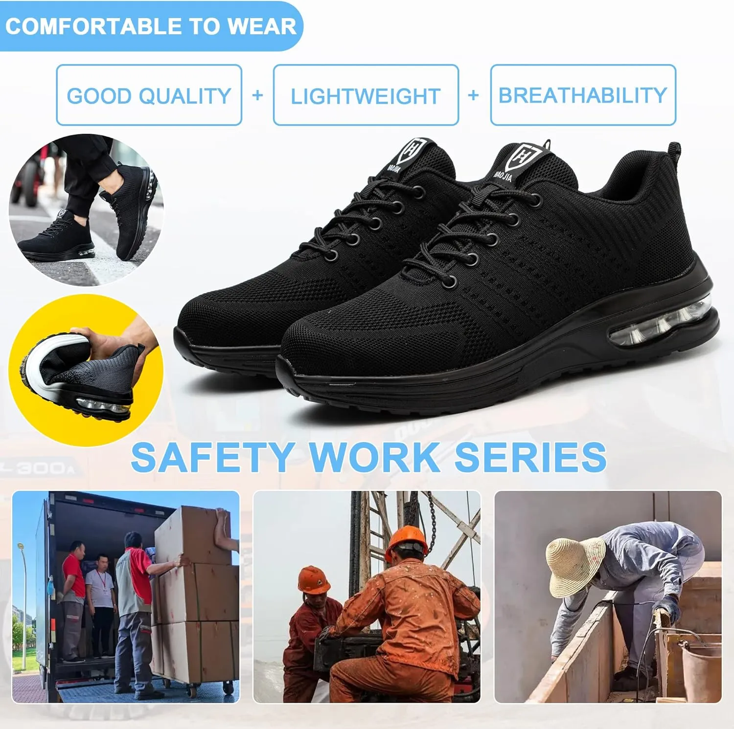 Safety Shoes Steel Toe Shoes for Men Women Breathable Safety Work Sneakers Lightweight Comfortable Proof Slip Resistant Fashion Sneakers Air Cushion Construction Industrial Shoes
