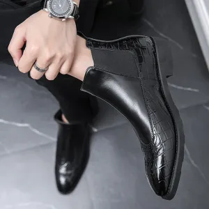 Santimon Men’s Crocodile Embossed Wingtip Chelsea Boots Leather Slip-On Dress Boots for Formal, Business, and Casual Wear, Black
