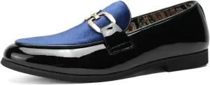Santimon Velvet Leather Loafers Gold Plaque Fashion Retro Print Lining Pull-on Penny Party Wedding Shoes
