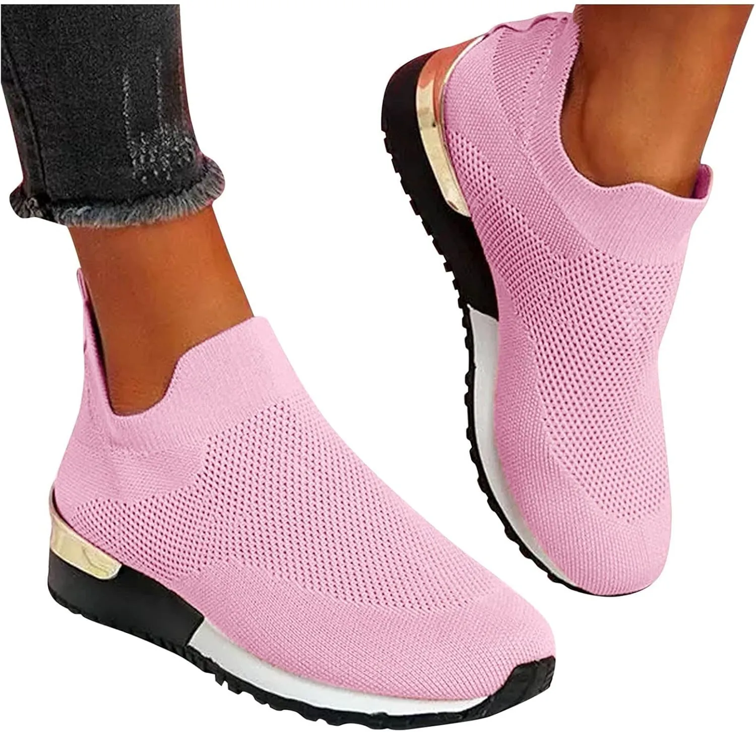 SBGMoSJ Women's Fashion Sneakers Lace-Up Woven Knit Upper Women's Wedge Fashion Sneakers Black Shoes Women Slip Ons Womens Fashion Sneakers Athletic Shoes Women Size 5.5