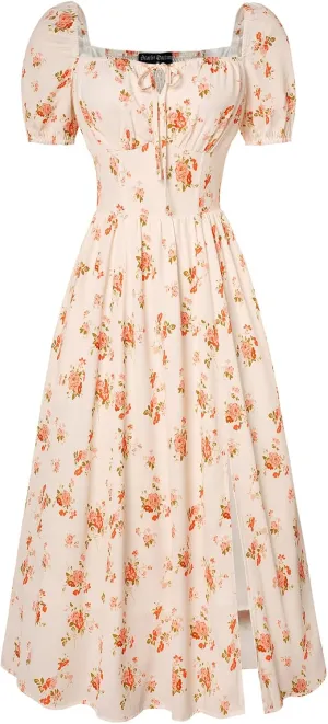 Scarlet Darkness Cottagecore Dress for Women Split Long Dress Milkmaid Corset Dresses