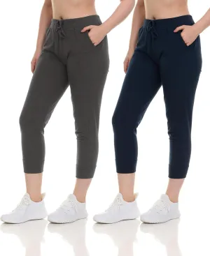 Sexy Basics French Terry Jogger Pants|Cotton Comfort | Capri Length Drawstring Sweat Pants | Multi Packs & Colors
