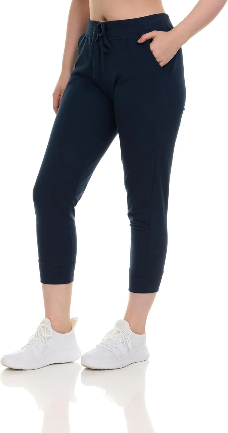 Sexy Basics French Terry Jogger Pants|Cotton Comfort | Capri Length Drawstring Sweat Pants | Multi Packs & Colors