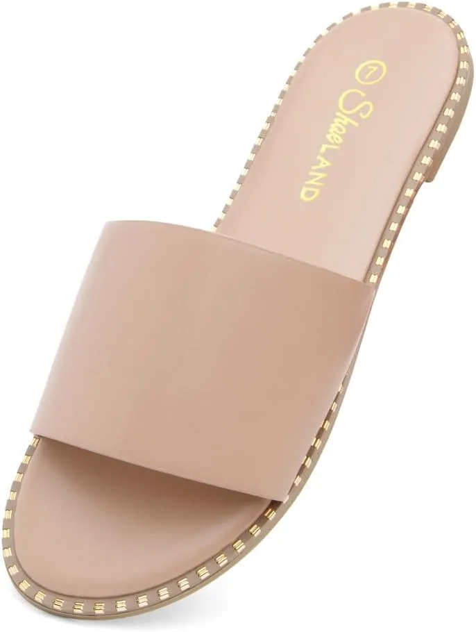 Shoe Land Women’s Flat Sandals 2025 – Comfortable Slide Sandals with Cushioned Footbed | Dressy Open Toe Summer Sandals for Beach, Travel & Everyday