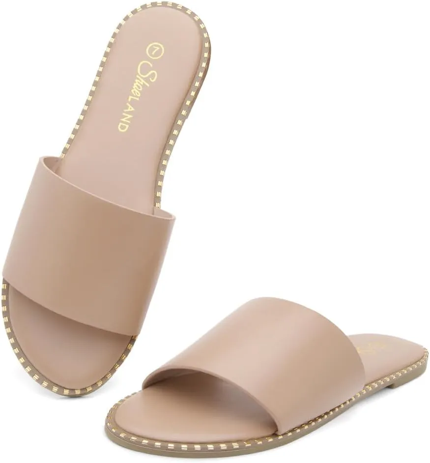 Shoe Land Women’s Flat Sandals 2025 – Comfortable Slide Sandals with Cushioned Footbed | Dressy Open Toe Summer Sandals for Beach, Travel & Everyday