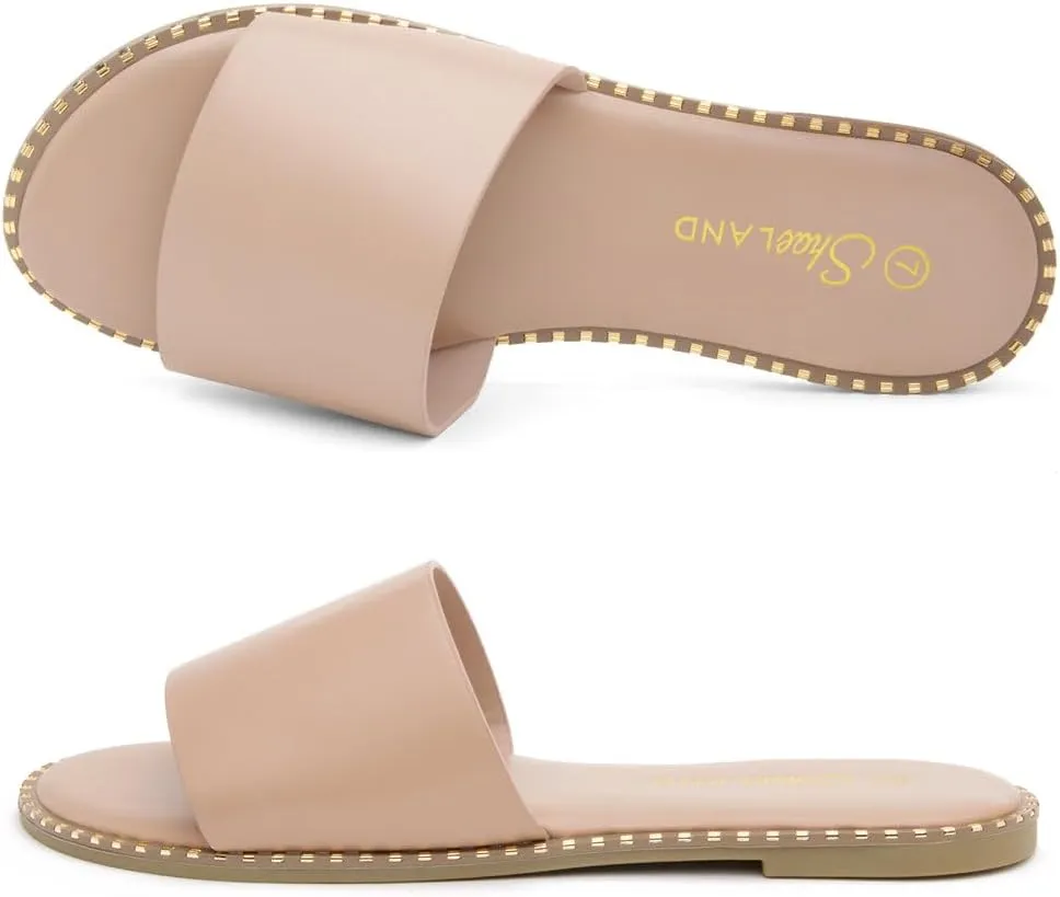 Shoe Land Women’s Flat Sandals 2025 – Comfortable Slide Sandals with Cushioned Footbed | Dressy Open Toe Summer Sandals for Beach, Travel & Everyday