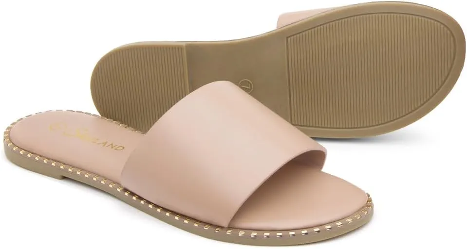 Shoe Land Women’s Flat Sandals 2025 – Comfortable Slide Sandals with Cushioned Footbed | Dressy Open Toe Summer Sandals for Beach, Travel & Everyday