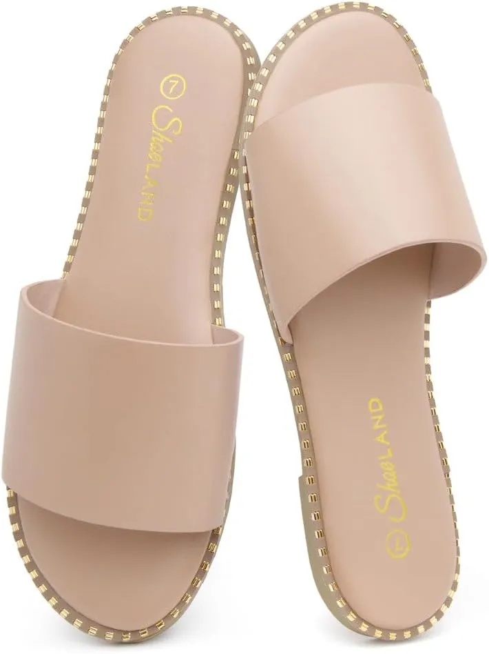 Shoe Land Women’s Flat Sandals 2025 – Comfortable Slide Sandals with Cushioned Footbed | Dressy Open Toe Summer Sandals for Beach, Travel & Everyday