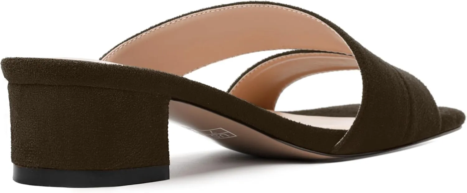 SKYSTERRY Womens Casual Open Toe Evening Suede Slip On Chunky Low Heel Heeled Sandals 1.5 Inch
