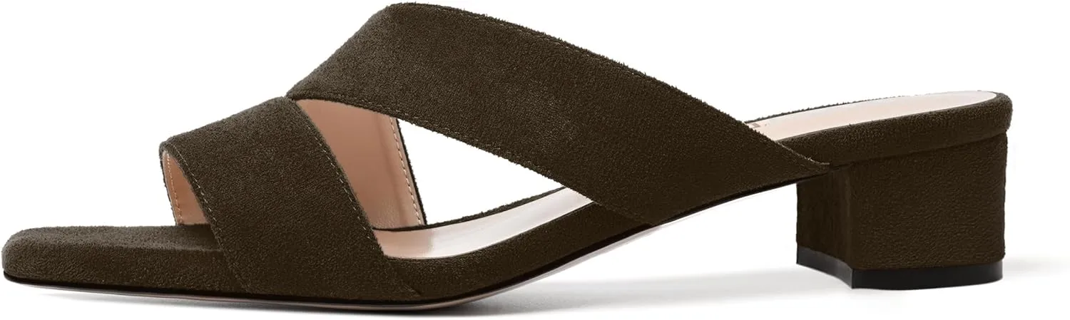 SKYSTERRY Womens Casual Open Toe Evening Suede Slip On Chunky Low Heel Heeled Sandals 1.5 Inch