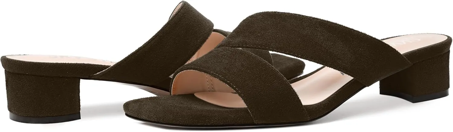 SKYSTERRY Womens Casual Open Toe Evening Suede Slip On Chunky Low Heel Heeled Sandals 1.5 Inch