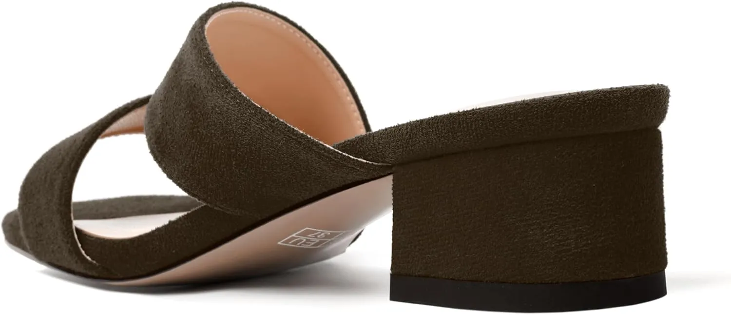 SKYSTERRY Womens Casual Open Toe Evening Suede Slip On Chunky Low Heel Heeled Sandals 1.5 Inch