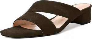 SKYSTERRY Womens Casual Open Toe Evening Suede Slip On Chunky Low Heel Heeled Sandals 1.5 Inch