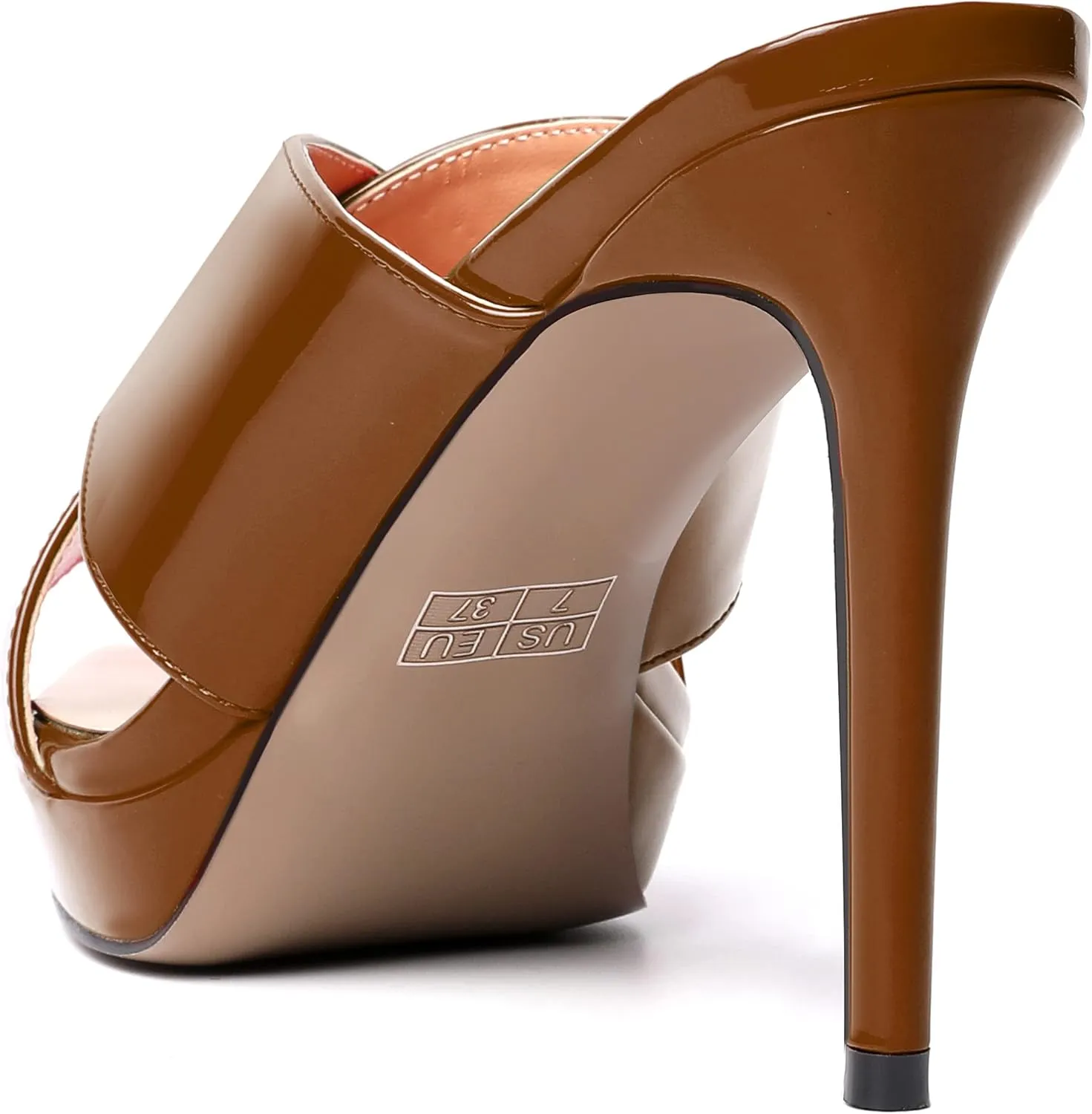 SKYSTERRY Womens Dating Sexy Slip On Patent Peep Toe Platform Stiletto High Heel Heeled Sandals 4 Inch