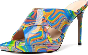 SKYSTERRY Womens Dating Sexy Slip On Patent Peep Toe Platform Stiletto High Heel Heeled Sandals 4 Inch