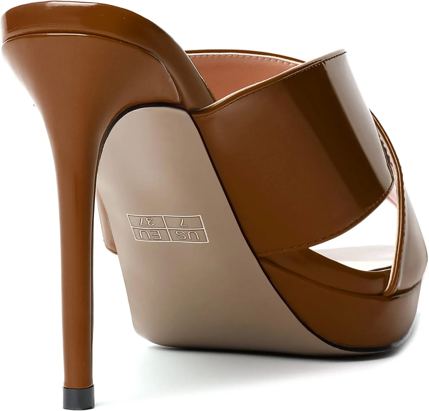 SKYSTERRY Womens Dating Sexy Slip On Patent Peep Toe Platform Stiletto High Heel Heeled Sandals 4 Inch
