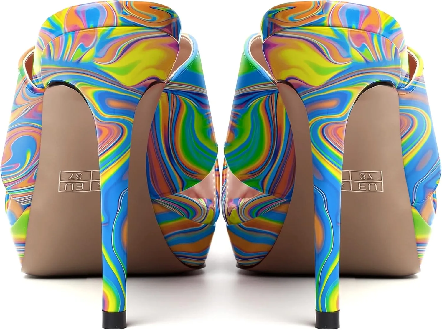 SKYSTERRY Womens Dating Sexy Slip On Patent Peep Toe Platform Stiletto High Heel Heeled Sandals 4 Inch
