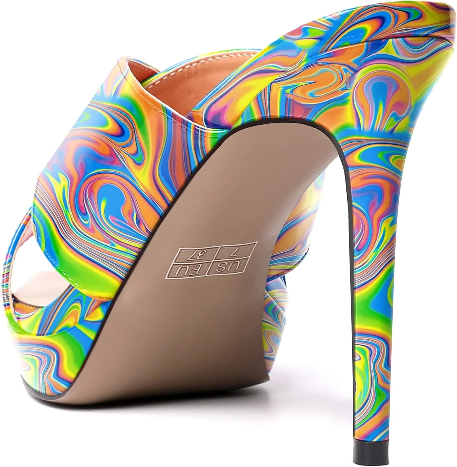 SKYSTERRY Womens Dating Sexy Slip On Patent Peep Toe Platform Stiletto High Heel Heeled Sandals 4 Inch
