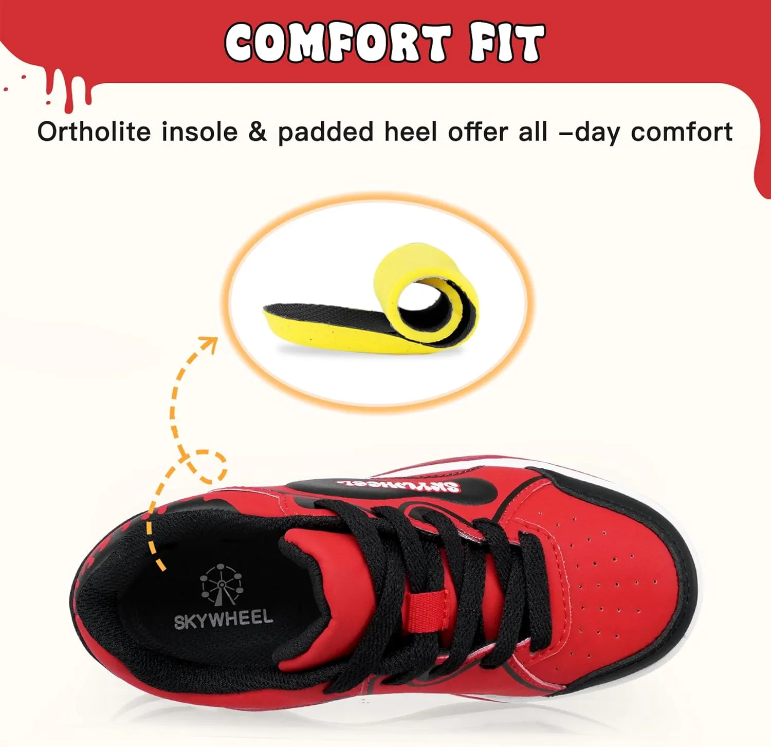 SKYWHEEL Kids Sneakers for Boys Gilrs Light Up Tennis Shoes Size 11 to Big Kids Size 3 Skate Shoes Lace up Athletic Running Walking Sneakers