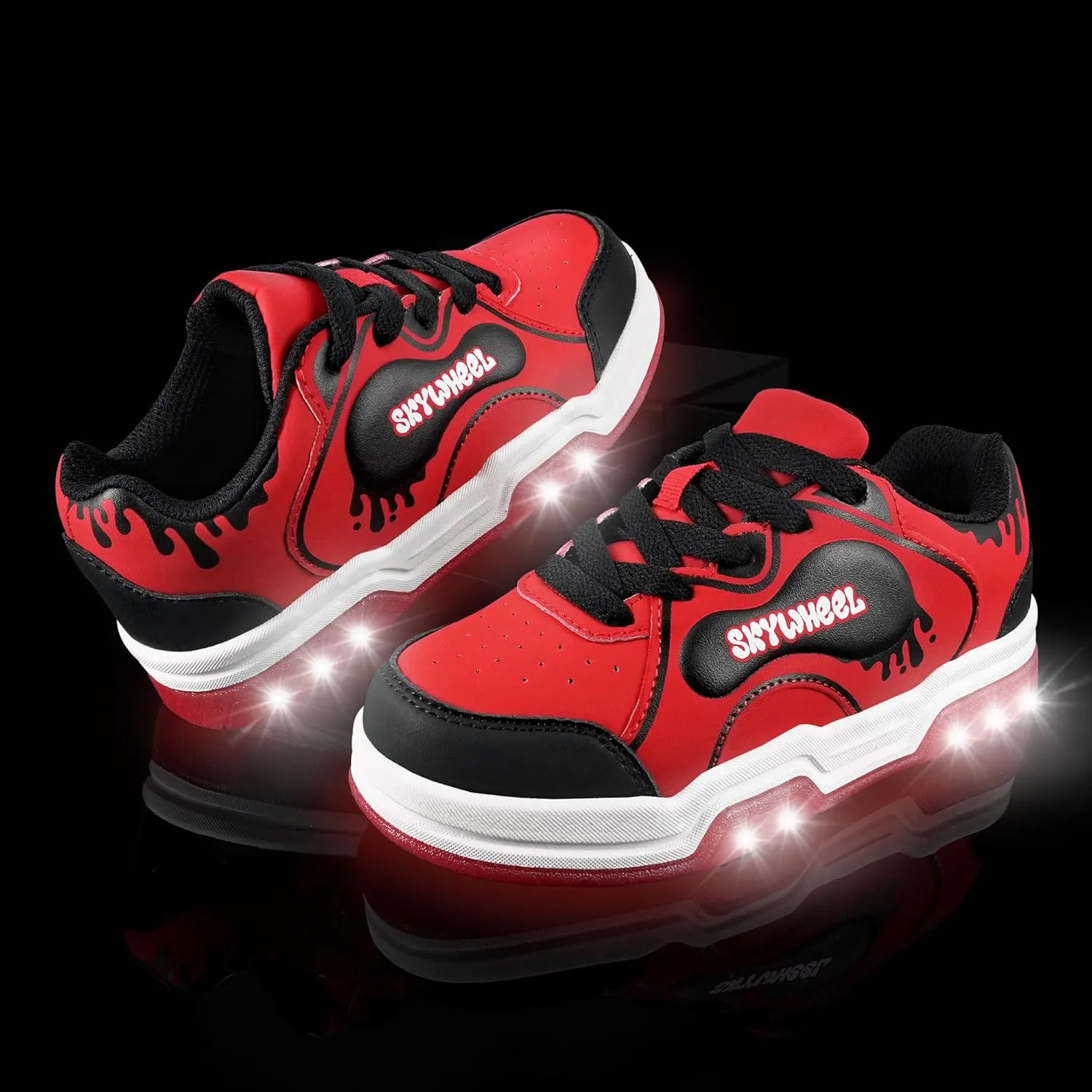 SKYWHEEL Kids Sneakers for Boys Gilrs Light Up Tennis Shoes Size 11 to Big Kids Size 3 Skate Shoes Lace up Athletic Running Walking Sneakers