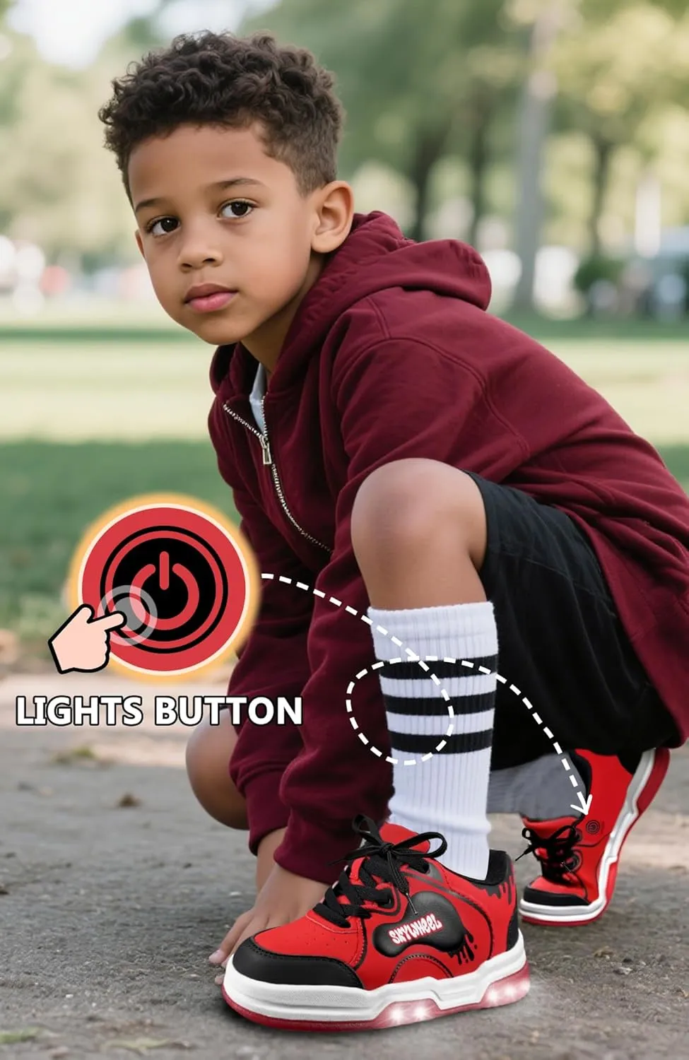 SKYWHEEL Kids Sneakers for Boys Gilrs Light Up Tennis Shoes Size 11 to Big Kids Size 3 Skate Shoes Lace up Athletic Running Walking Sneakers