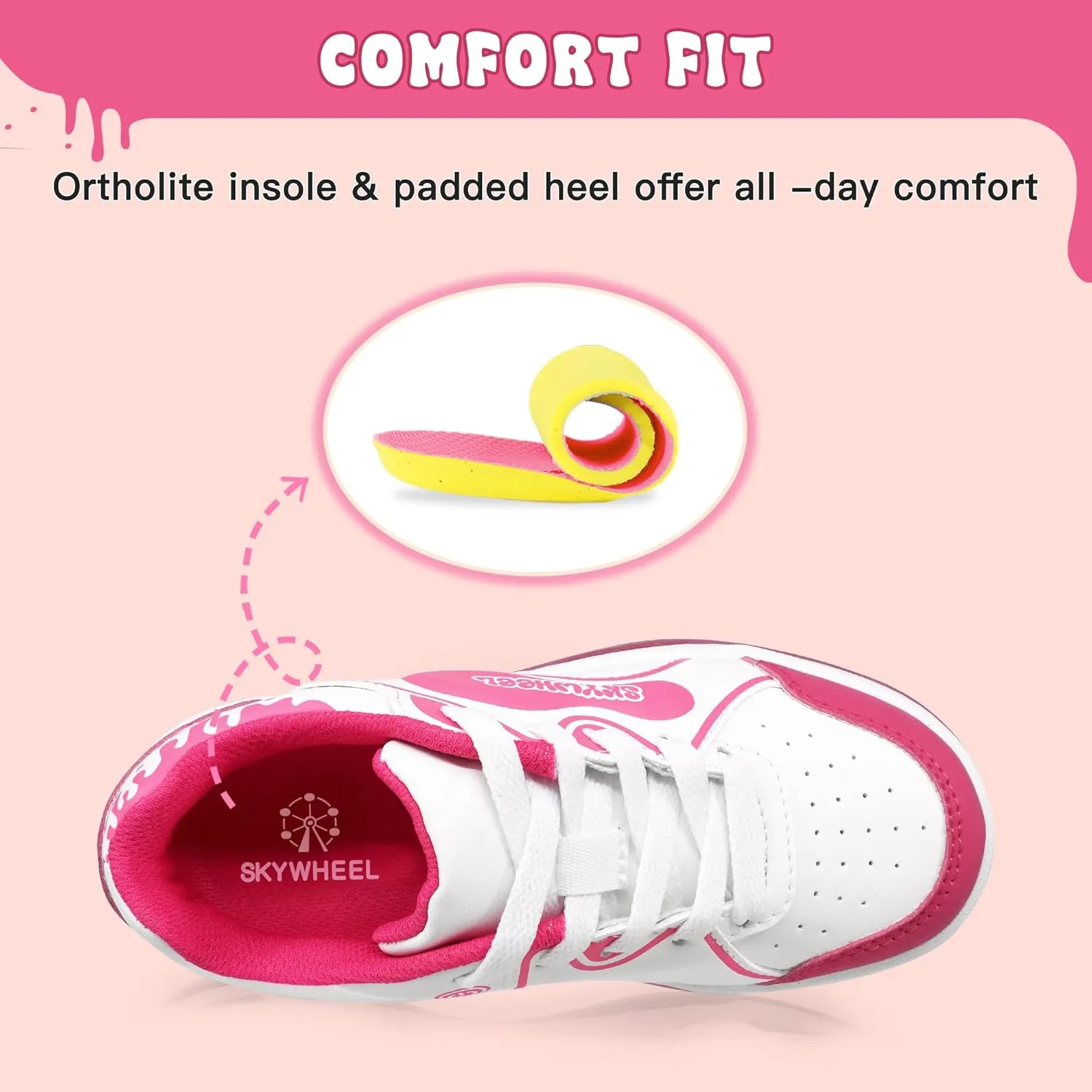 SKYWHEEL Kids Sneakers for Boys Gilrs Light Up Tennis Shoes Size 11 to Big Kids Size 3 Skate Shoes Lace up Athletic Running Walking Sneakers