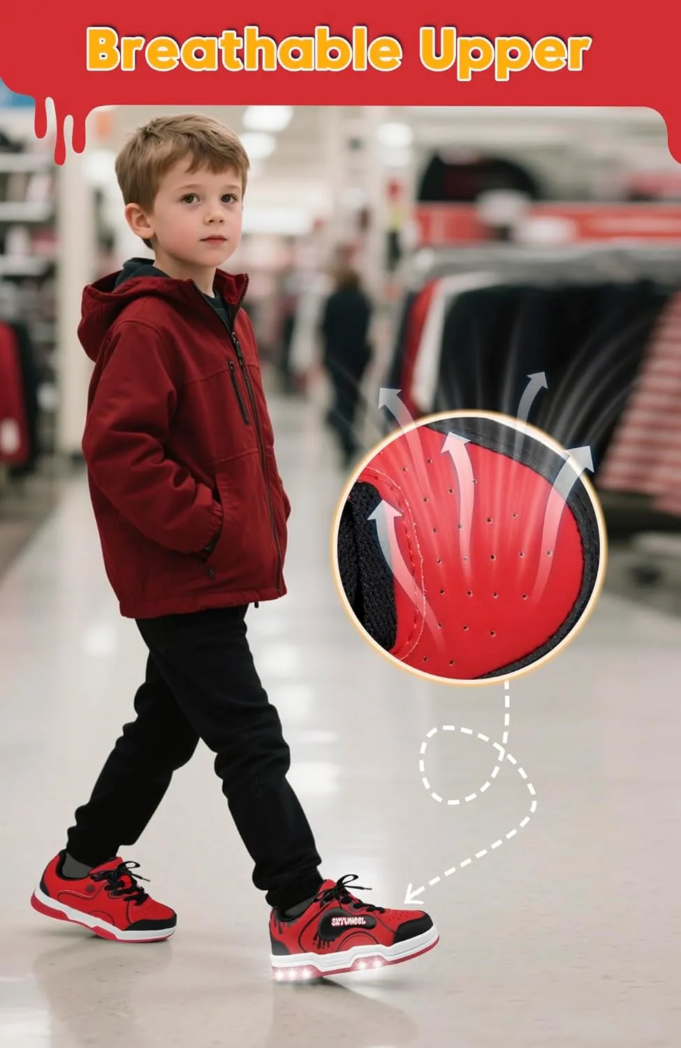 SKYWHEEL Kids Sneakers for Boys Gilrs Light Up Tennis Shoes Size 11 to Big Kids Size 3 Skate Shoes Lace up Athletic Running Walking Sneakers