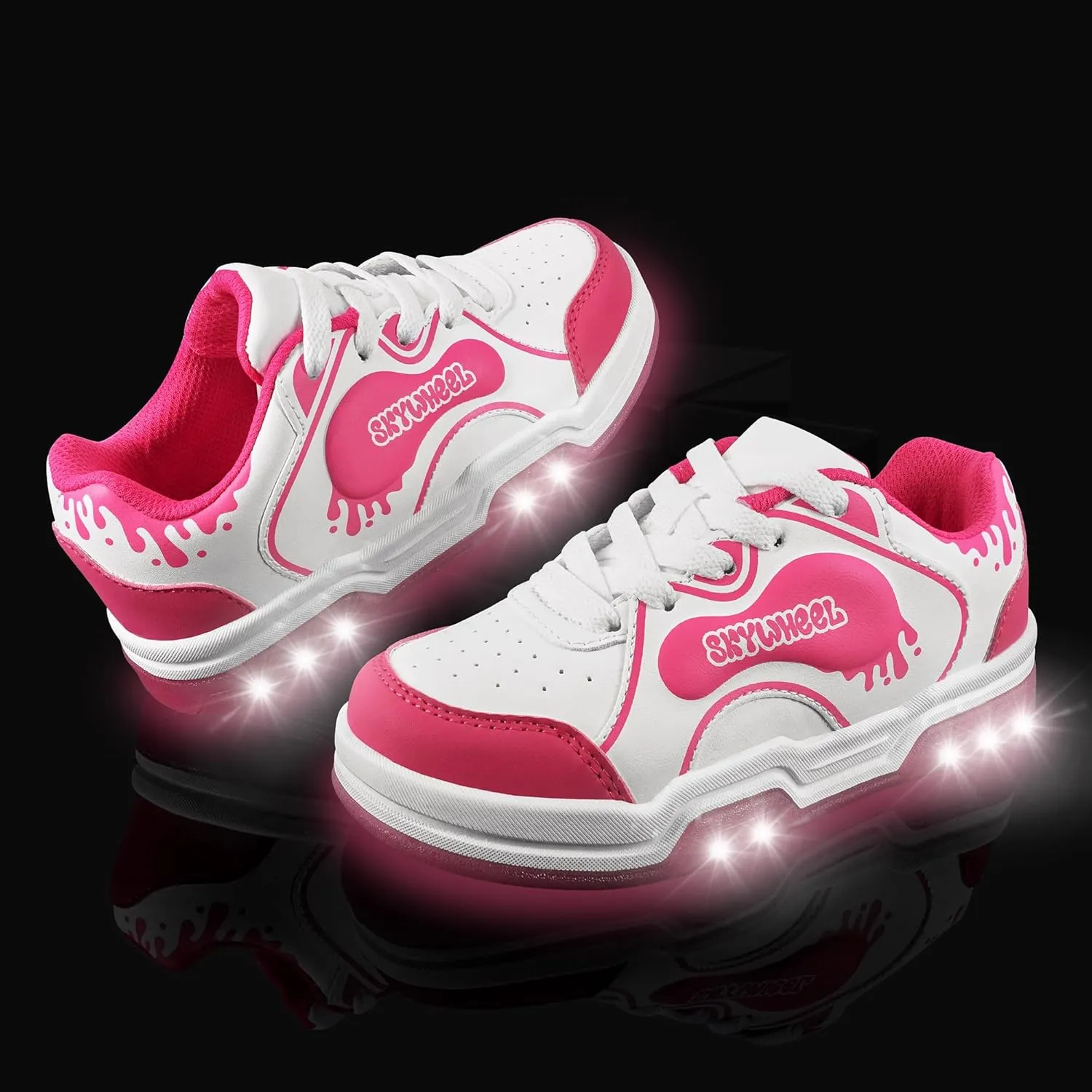 SKYWHEEL Kids Sneakers for Boys Gilrs Light Up Tennis Shoes Size 11 to Big Kids Size 3 Skate Shoes Lace up Athletic Running Walking Sneakers