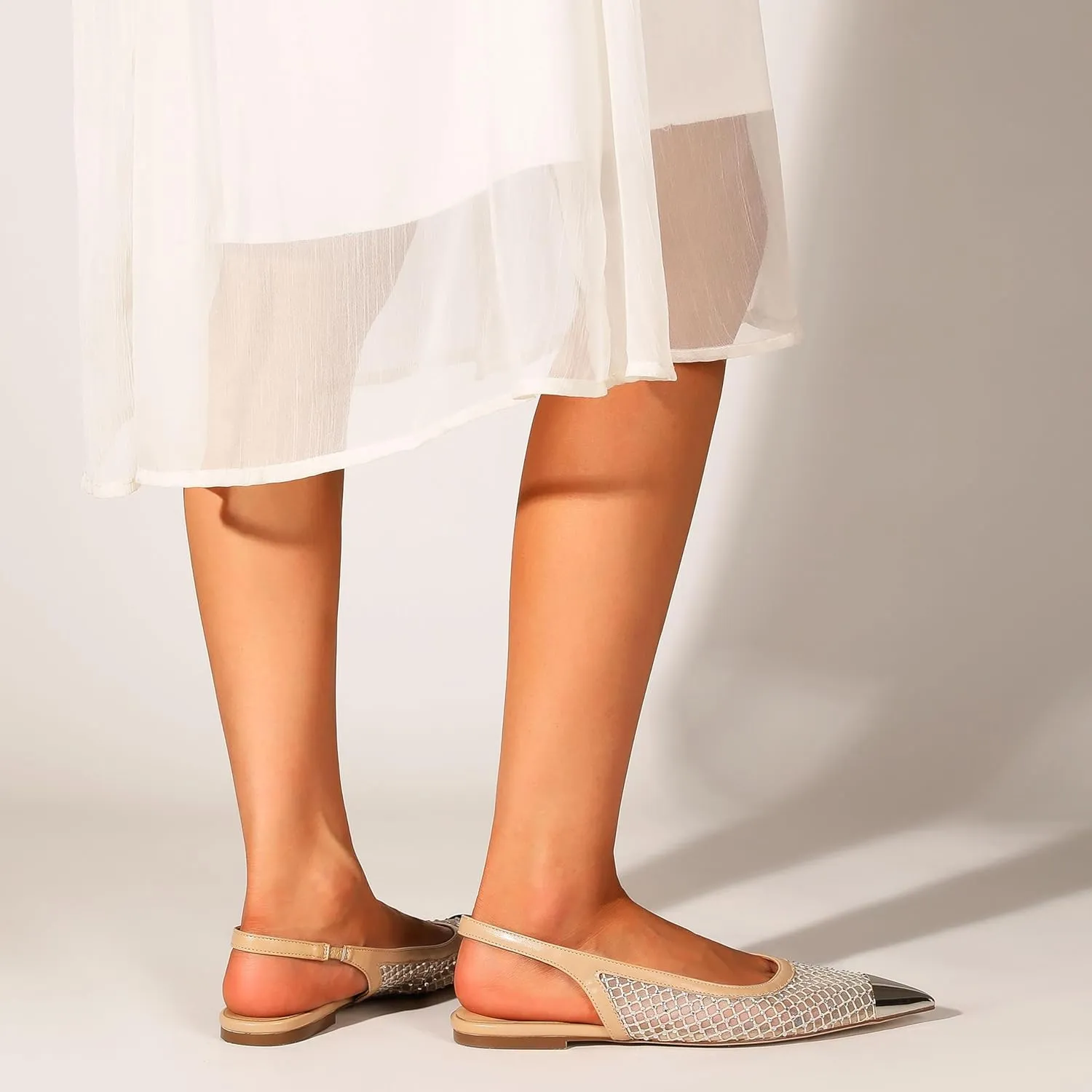 Slingback Flats for Women Stylish Pointed Toe Design with Rhinestone Embellishments Comfortable Mesh Material for Breathable