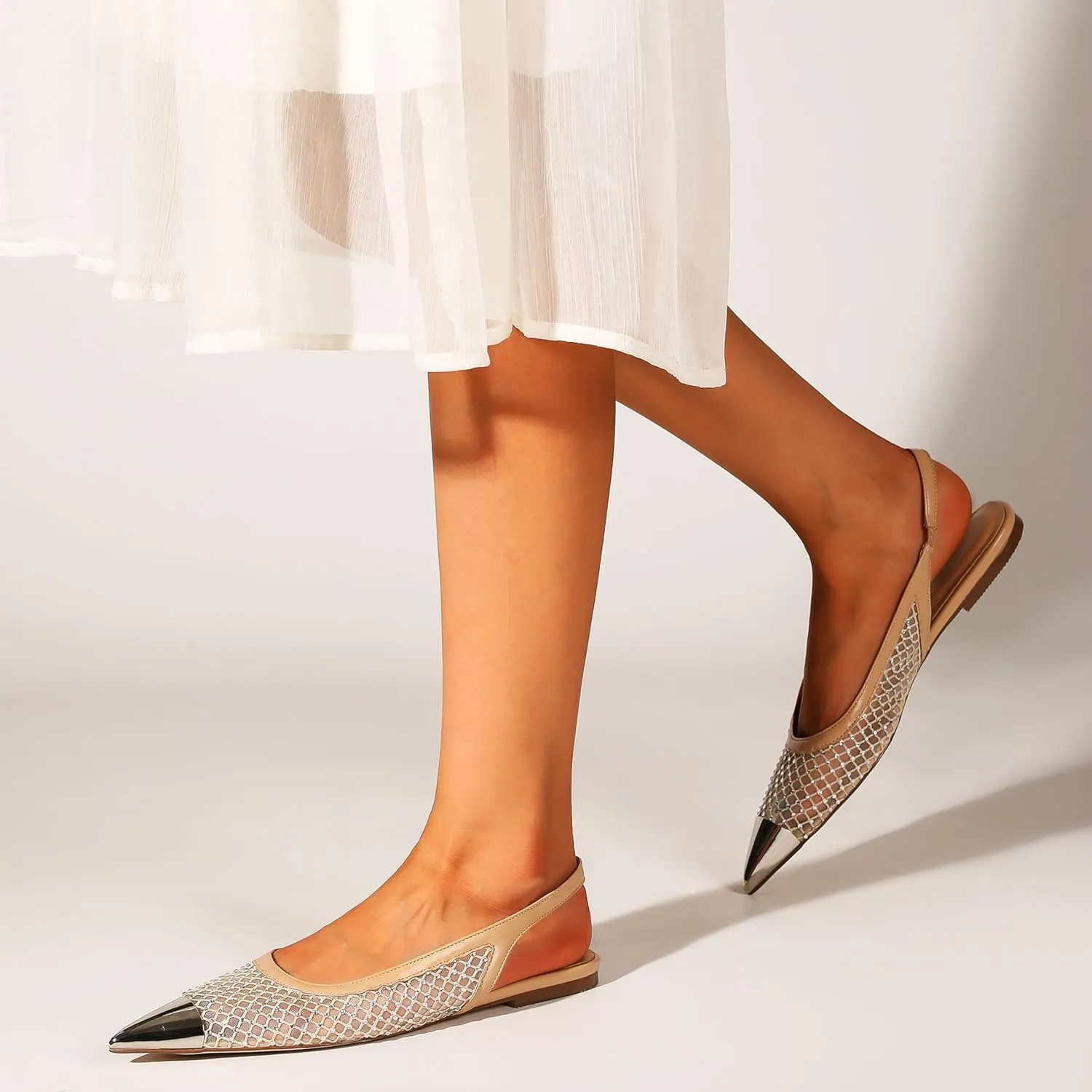 Slingback Flats for Women Stylish Pointed Toe Design with Rhinestone Embellishments Comfortable Mesh Material for Breathable