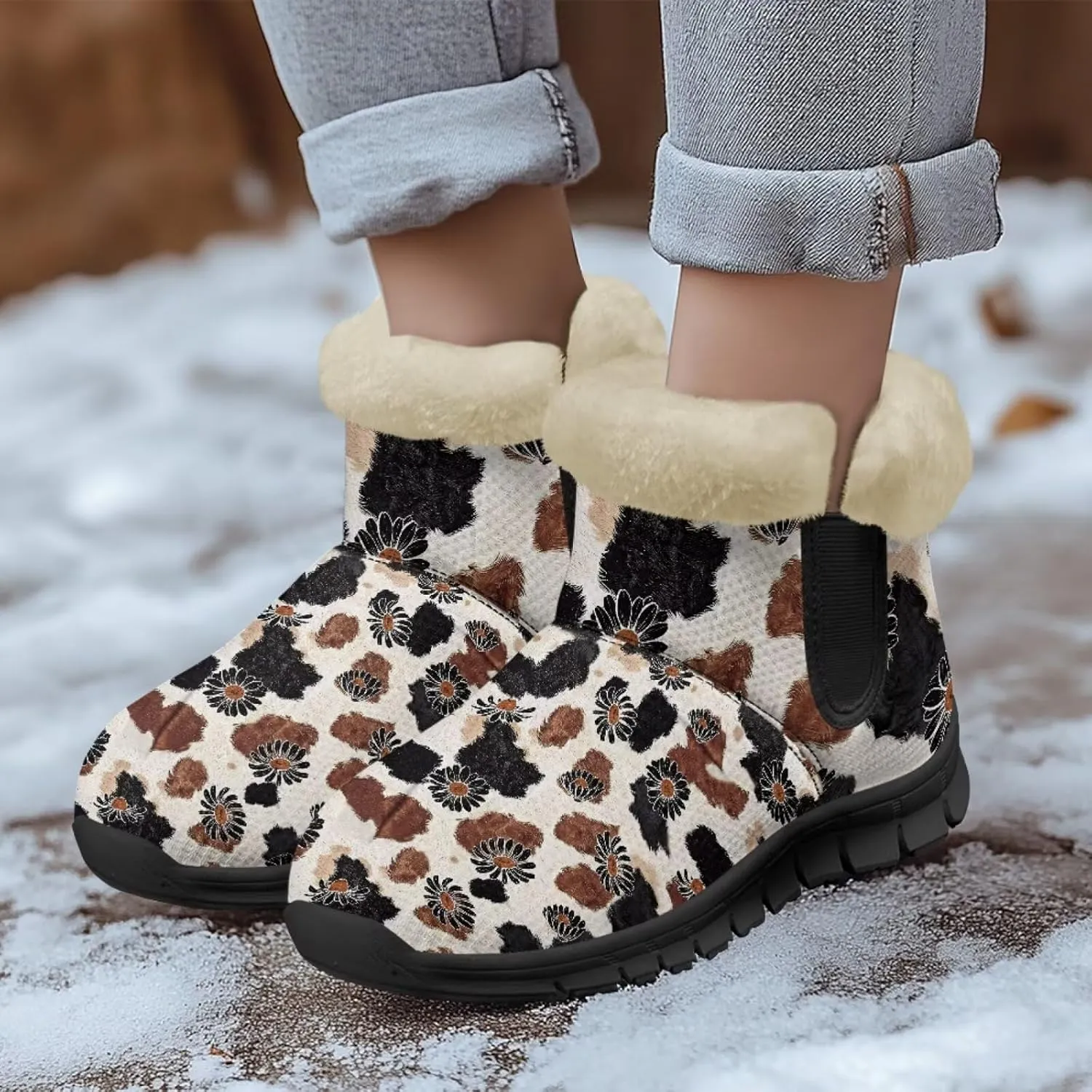 Snow Boots Cute Corgi Shoes Women Fur Lined Winter Unisex Shoes Anti-Slip Lightweight Ankle Boots for Walking Hiking