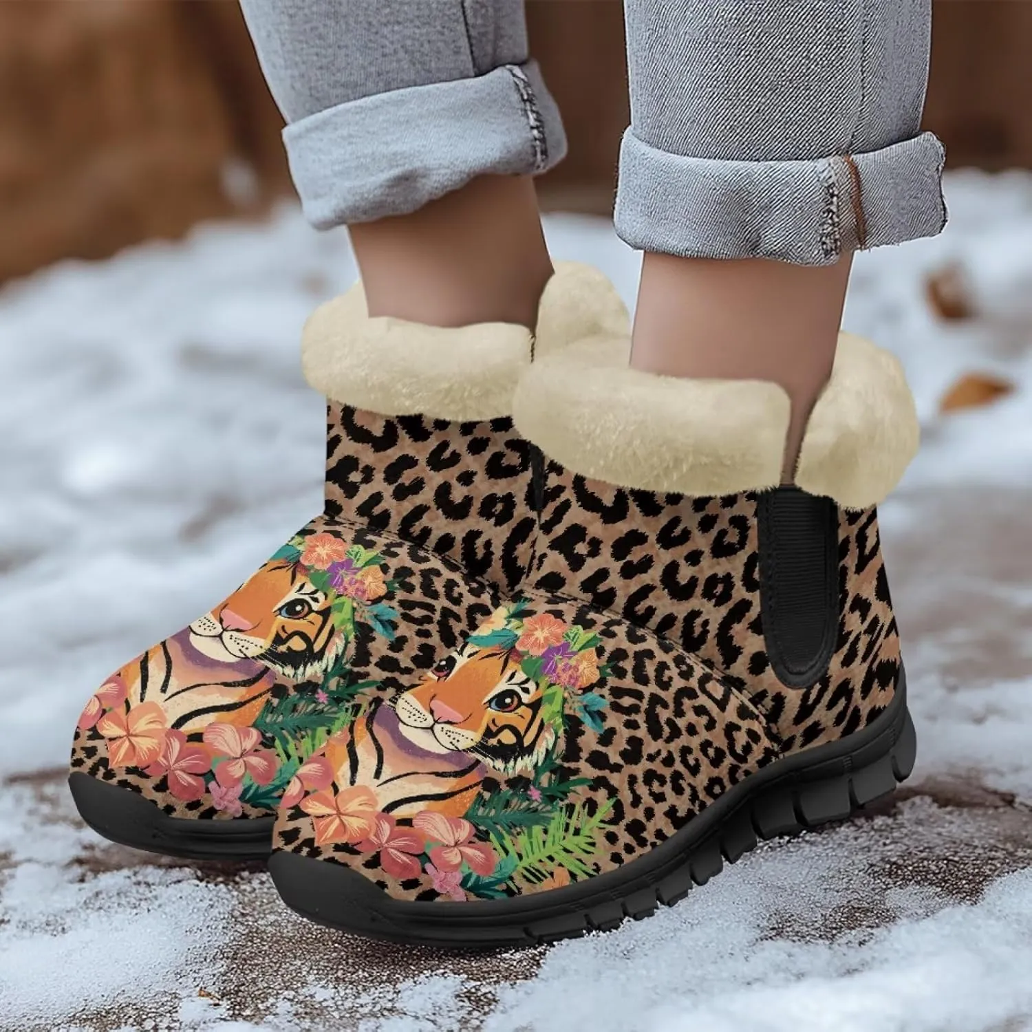 Snow Boots Cute Corgi Shoes Women Fur Lined Winter Unisex Shoes Anti-Slip Lightweight Ankle Boots for Walking Hiking