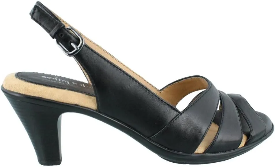 softspots Women's Neima High-Heeled Slingback Sandals, Black Leather, 9.5 W/D-E