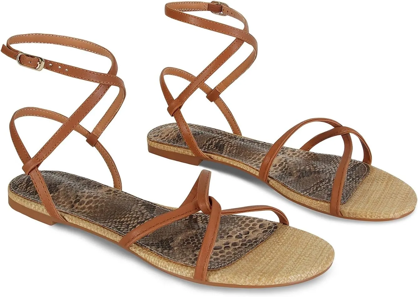 SOVANYOU Strappy Sandals for Women Dressy Flat Sandals Open Toe Cute Summer Sandal with Cross Ankle Strap