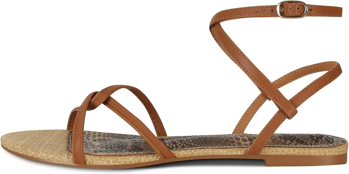 SOVANYOU Strappy Sandals for Women Dressy Flat Sandals Open Toe Cute Summer Sandal with Cross Ankle Strap