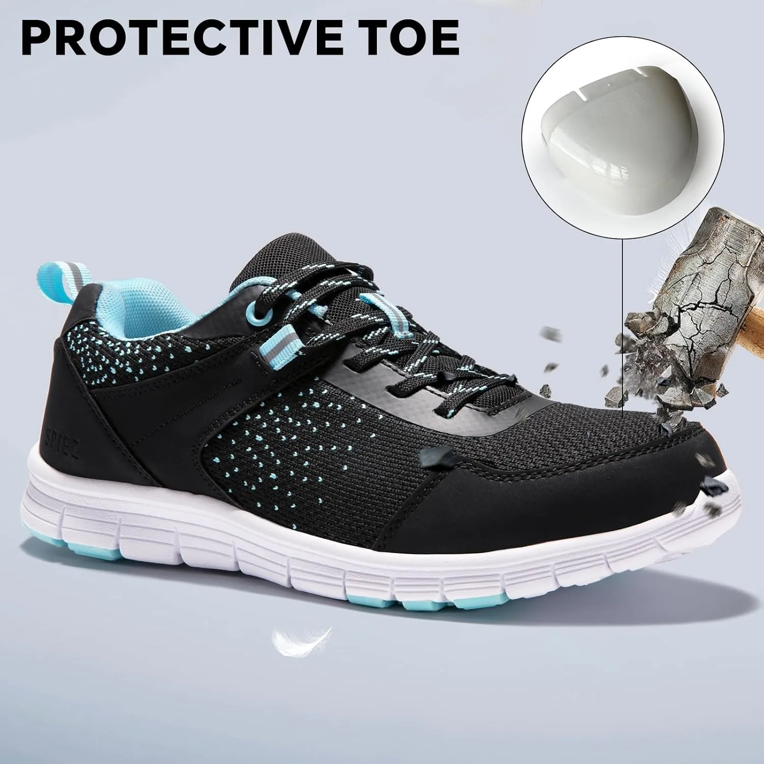 SPIEZ Lightweight Composite Toe Safety Shoes for Women, Non-Slip Puncture Proof Work Shoes for Ladies, Breathable Safety Toe Sneakers for Work and Daily Wear