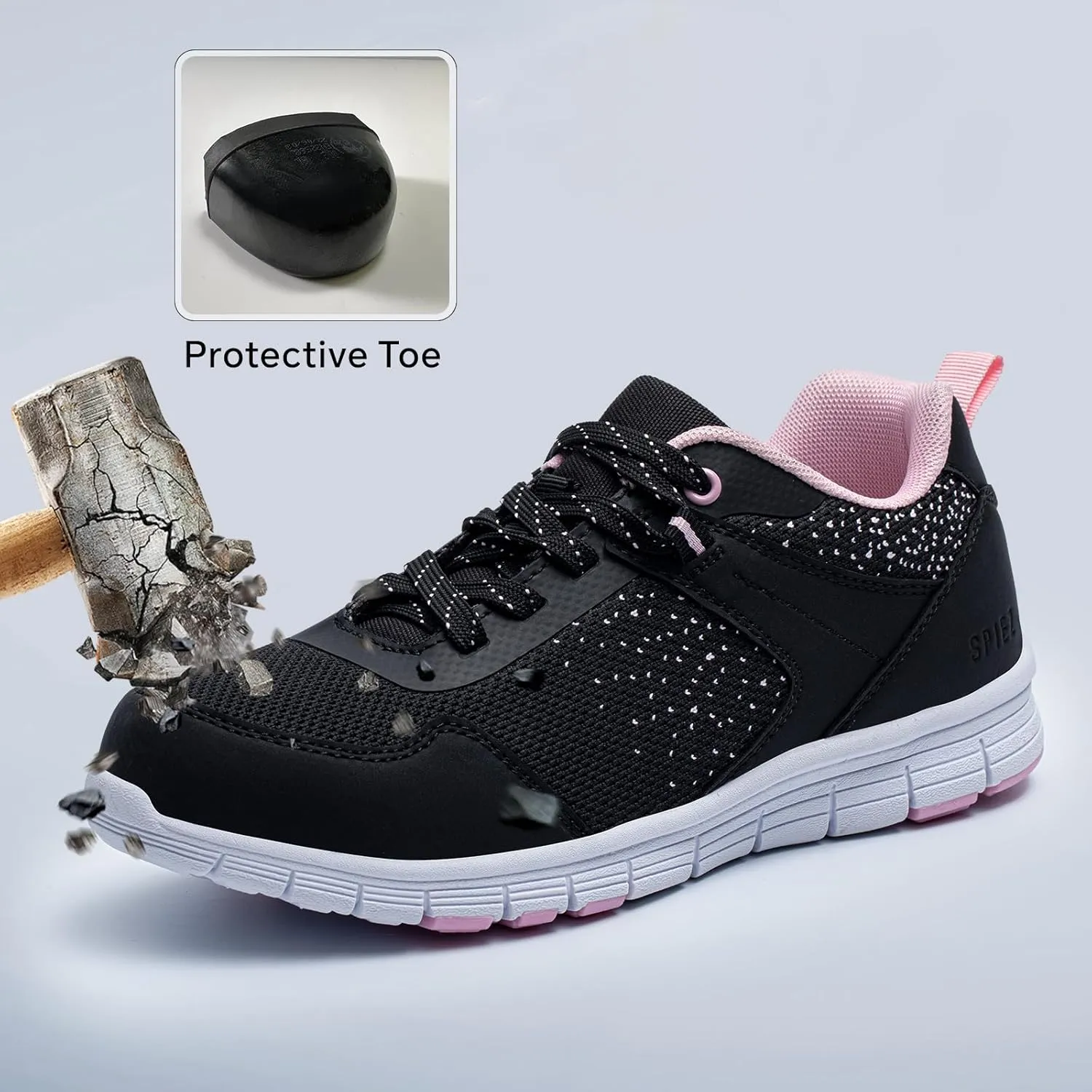 SPIEZ Lightweight Composite Toe Safety Shoes for Women, Non-Slip Puncture Proof Work Shoes for Ladies, Breathable Safety Toe Sneakers for Work and Daily Wear