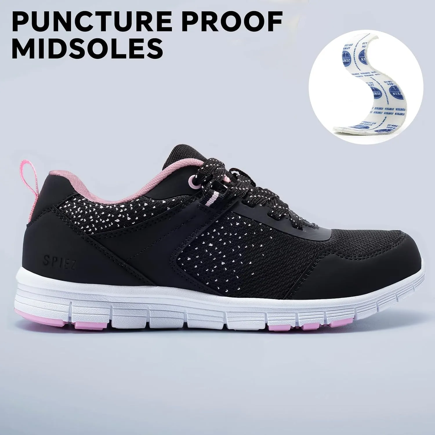 SPIEZ Lightweight Composite Toe Safety Shoes for Women, Non-Slip Puncture Proof Work Shoes for Ladies, Breathable Safety Toe Sneakers for Work and Daily Wear