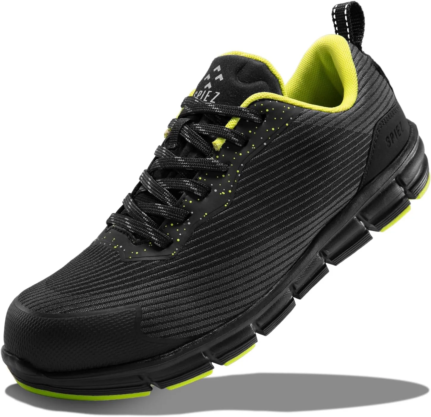 SPIEZ Men's Safety Shoes, Composite Toe, Non-Slip, Puncture-Proof, Lightweight & Breathable Work Sneakers, Black (US 7.5-12)