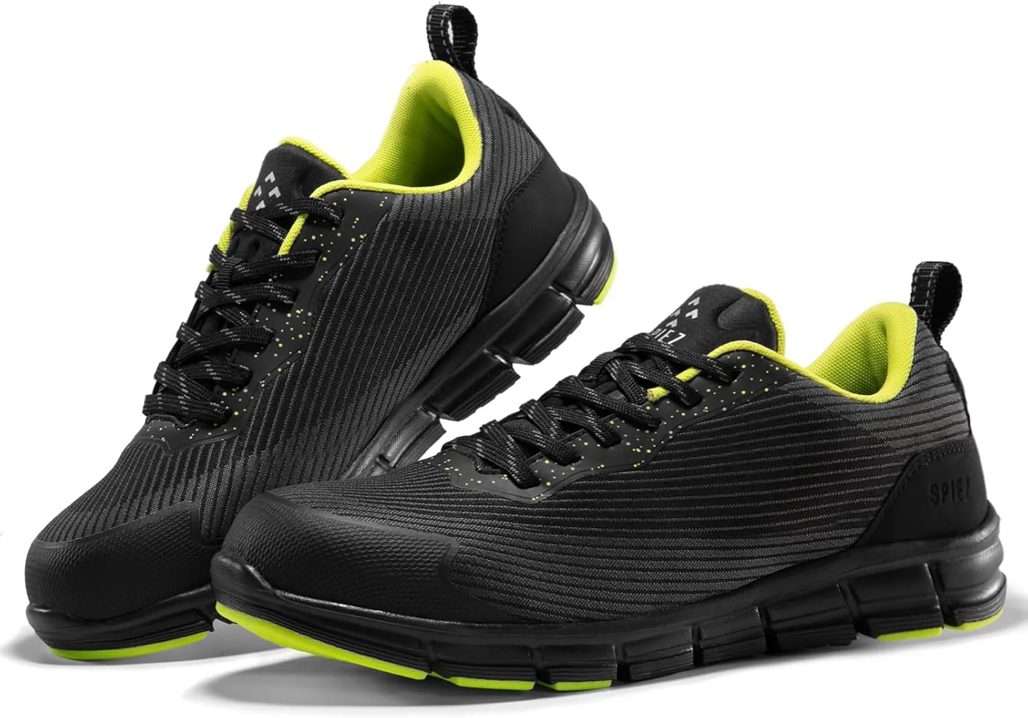 SPIEZ Men's Safety Shoes, Composite Toe, Non-Slip, Puncture-Proof, Lightweight & Breathable Work Sneakers, Black (US 7.5-12)