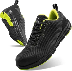 SPIEZ Men's Safety Shoes, Composite Toe, Non-Slip, Puncture-Proof, Lightweight & Breathable Work Sneakers, Black (US 7.5-12)