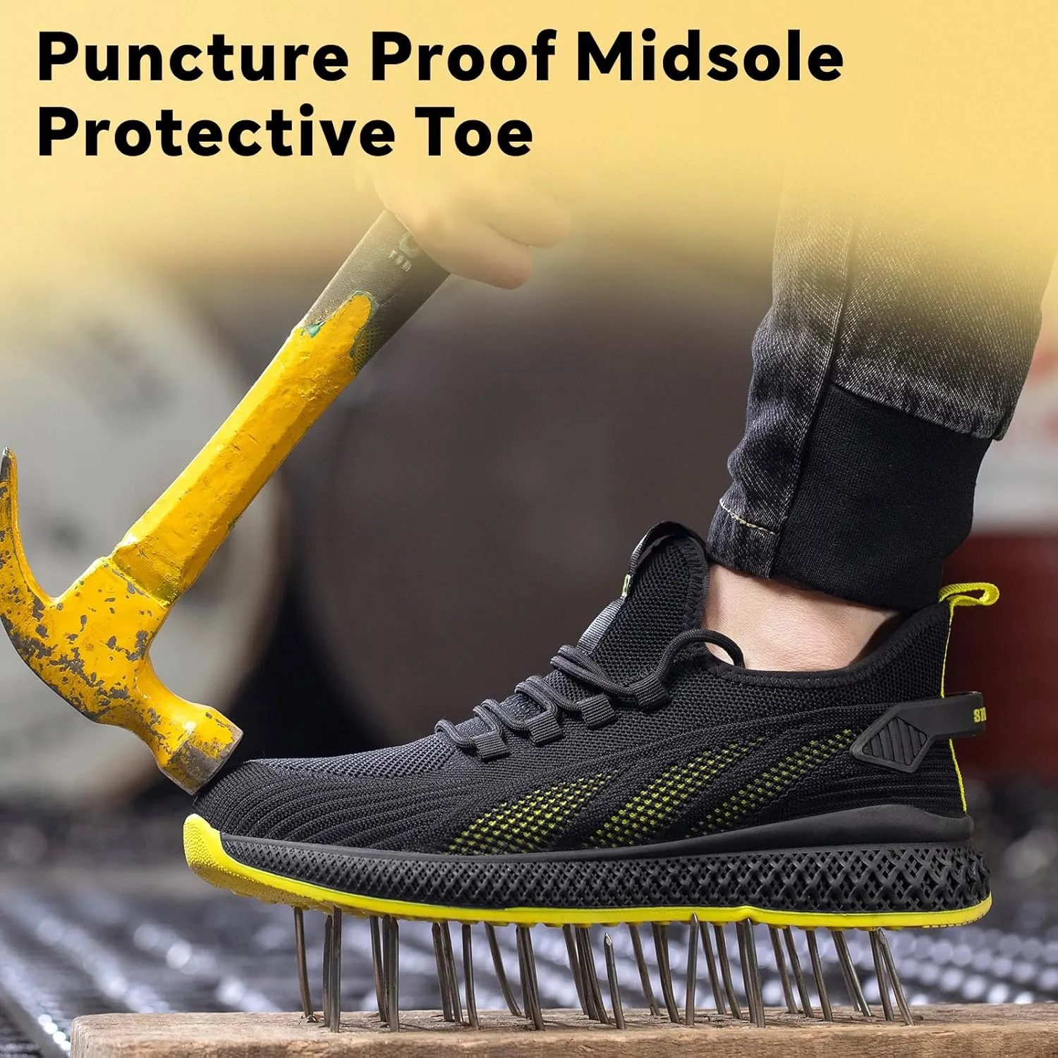 SPIEZ Unisex Safety Shoes with Composite Toe Cap, Puncture Proof Breathable Work Shoes for Men and Women, Slip on Fashion Sneakers for Work and Daily Wear