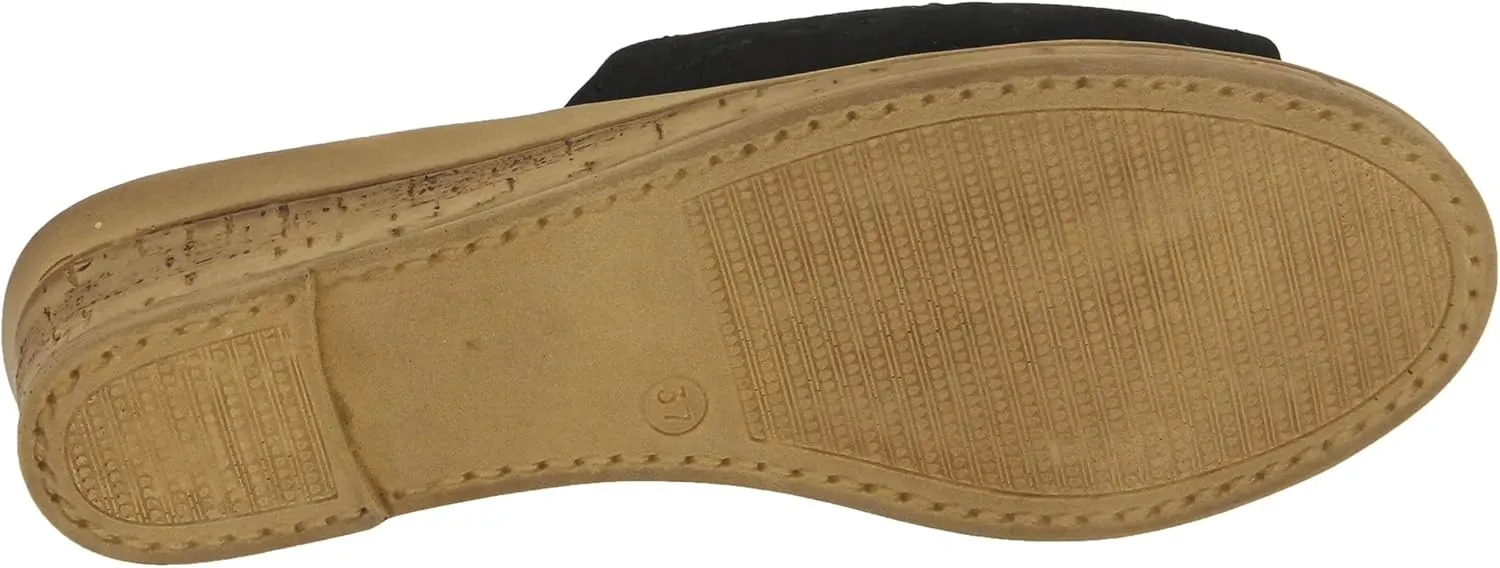 Spring Step Estella Women's Fashion Wedge Slide Sandals – Casual Leather Heel with Geometric Laser-Cut Detailing