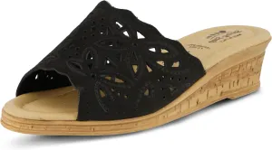 Spring Step Estella Women's Fashion Wedge Slide Sandals – Casual Leather Heel with Geometric Laser-Cut Detailing