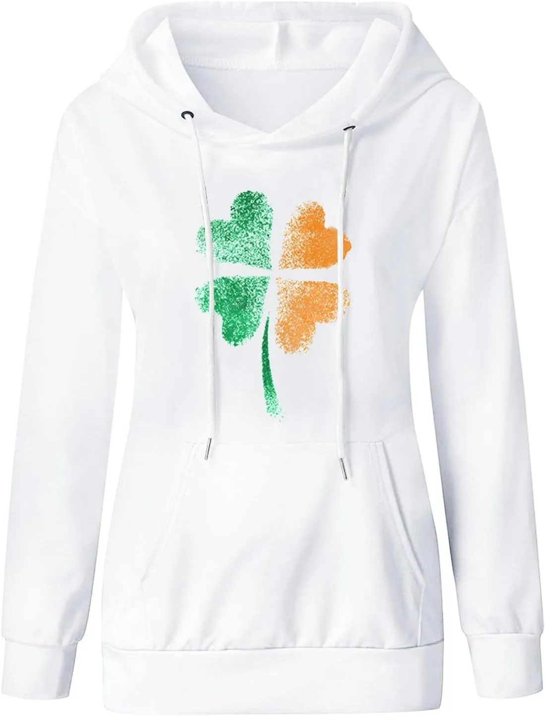 St. Patrick's Day Hoodies for Women Casual Long Sleeve Hooded Sweatshirts Novelty Clover Shamrock Print Pullover Tops