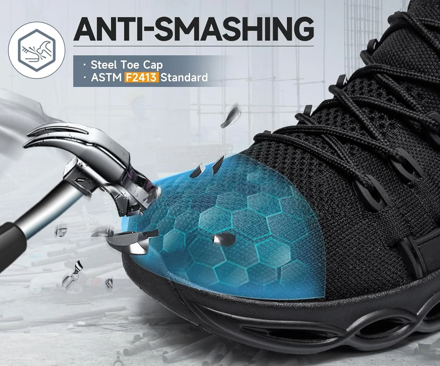 Steel Toe Shoes for Men Comfortable Safety Shoes Work Lightweight Steel Toe Sneakers Breathable Safety Sneakers Industrial Work Footwear
