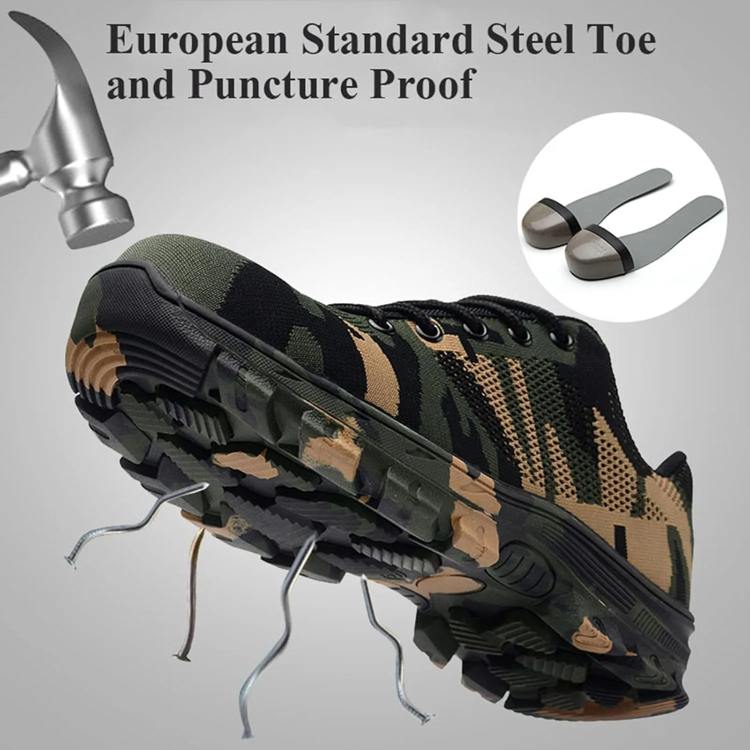 Steel Toe Shoes for Men Lightweight Comfortable Slip Resistant Safety Work Sneakers Cushion Puncture Proof Shoes Indestructible Shoe