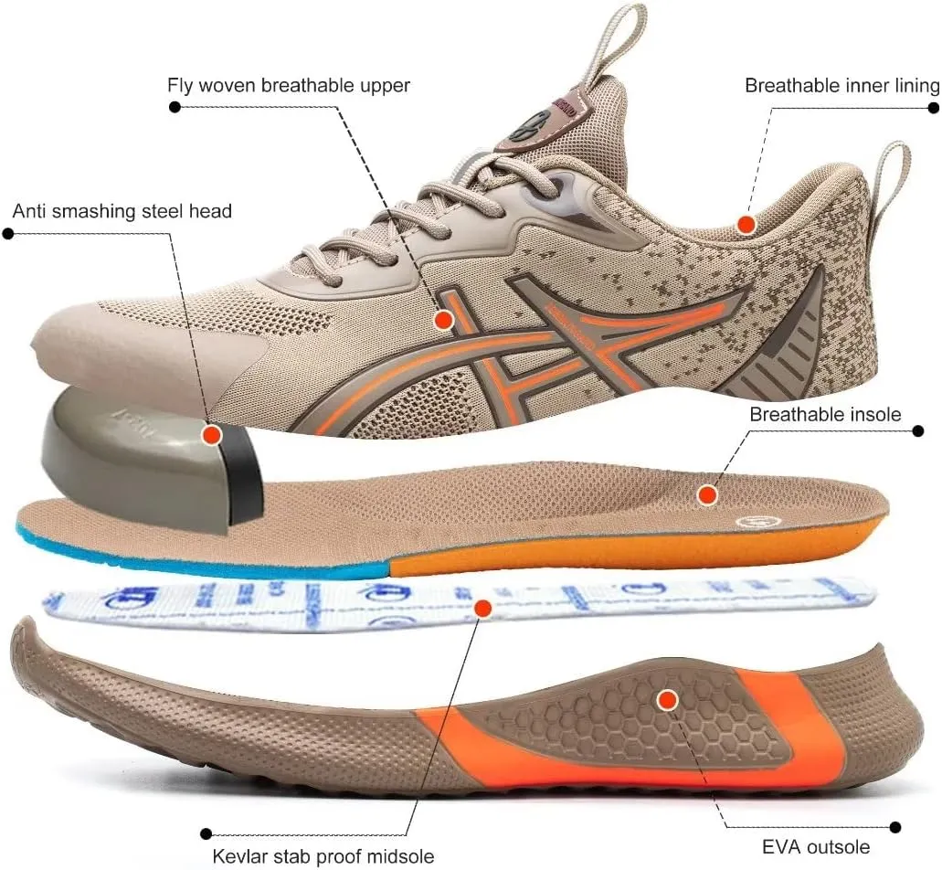 Steel Toe Shoes for Men Lightweight Indestructible Sneakers，Puncture Proof Comfortable Slip-On Safety Shoes for Industrial,Coustruction