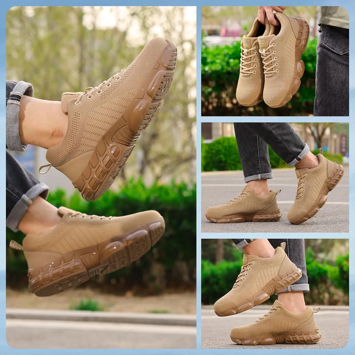 Steel Toe Shoes for Men Lightweight Work Shoes Safety Shoes Air Cushioned Steel Toe Sneakers Indestructible Steel Tennis Toe Shoes Construction Industrial Work Safety Sneakers